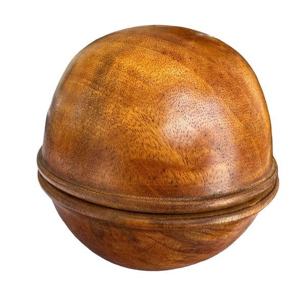 Wickersham Sphere-Shaped Walnut-Like Handmade Turned Wooden Box 5.1” X 4.75” - Picture 3 of 9